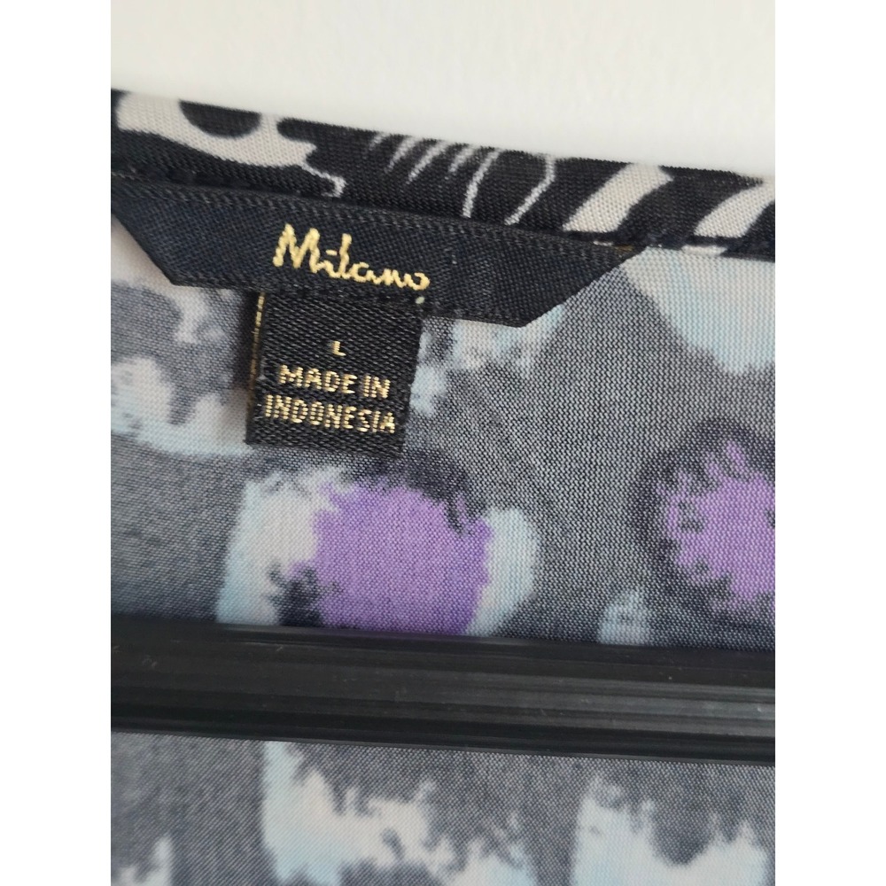 Milano Womens Large Blue Purple Animal Paisley Mixed Print Scoop Neck Tunic Top - Picture 2 of 5